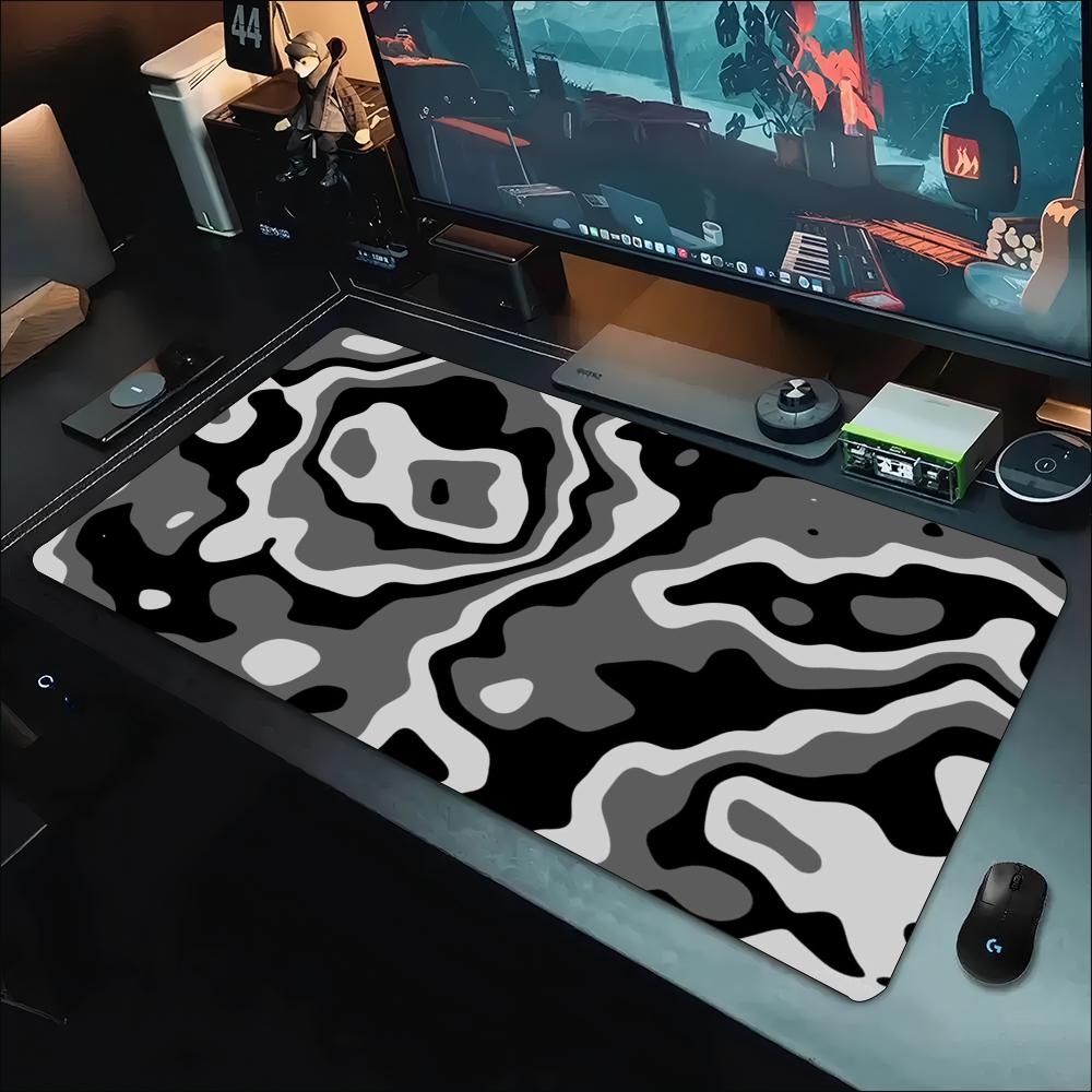 Work Desk Home Setup - Alas Meja Abu-abu Putih dengan Motif