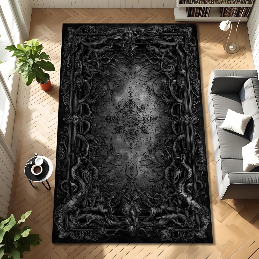 Desk Setup Living Room - Karpet grafis bingkai hias berpola gothic