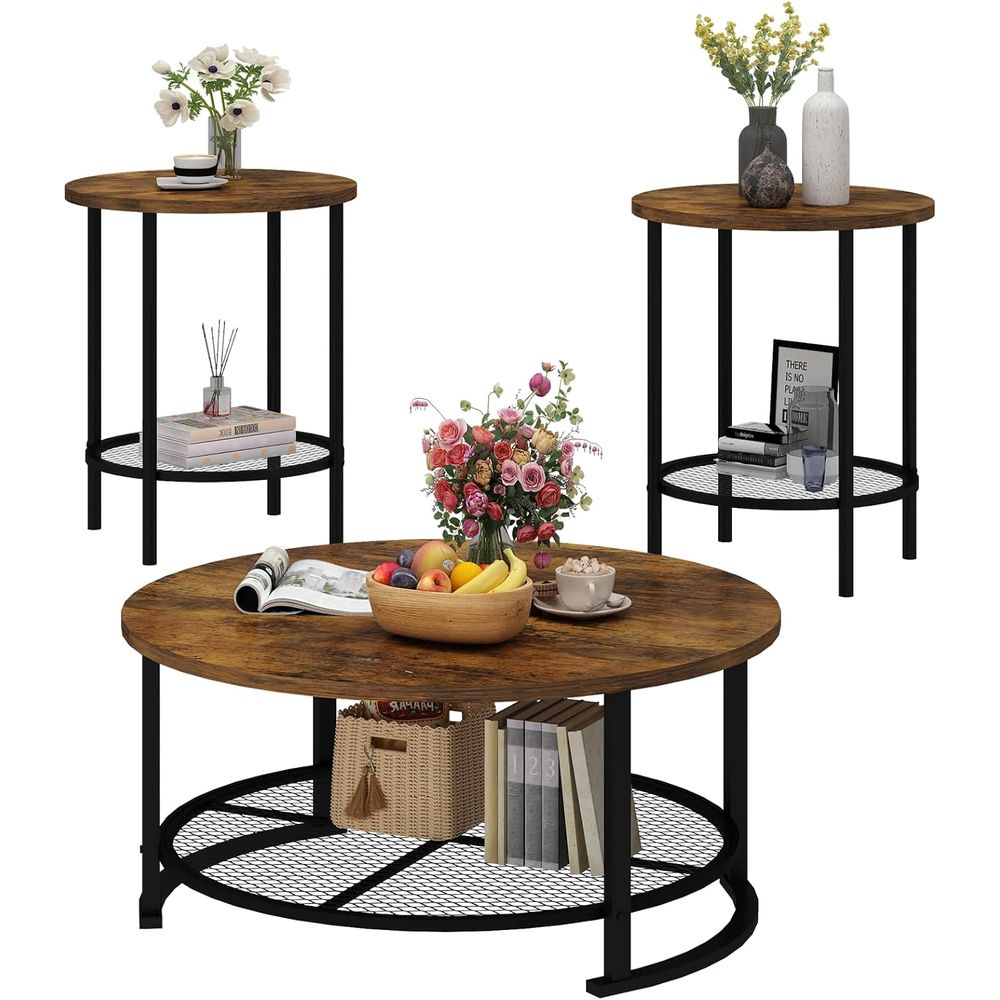 Desk Setup Wood - Set Meja Kopi Bulat dan Meja