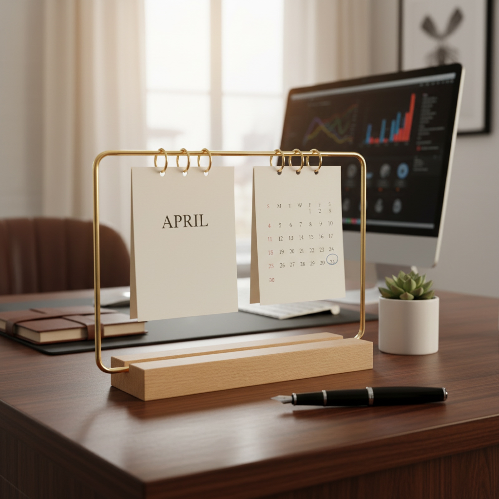 Desk Setup Wood - Dudukan Kalender Kayu yang Stabil, Dudukan