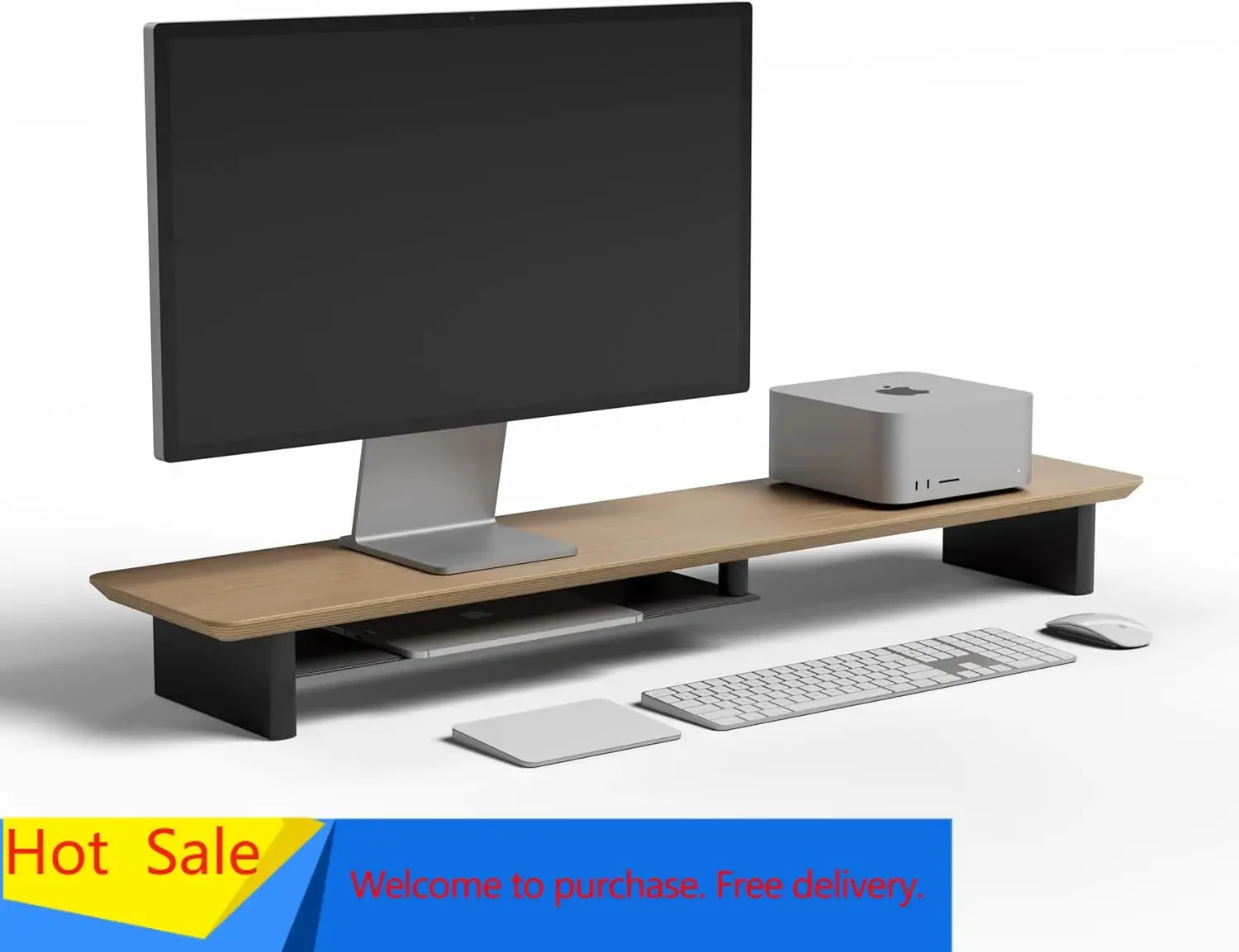 Desk Setup Oak - Meja Ergonomis Dua Tingkat White Oak