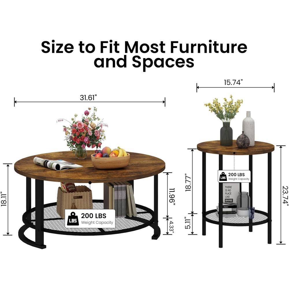 Set Meja Kopi Bulat dan Meja S - Desk Setup Wood ulasan dan harga