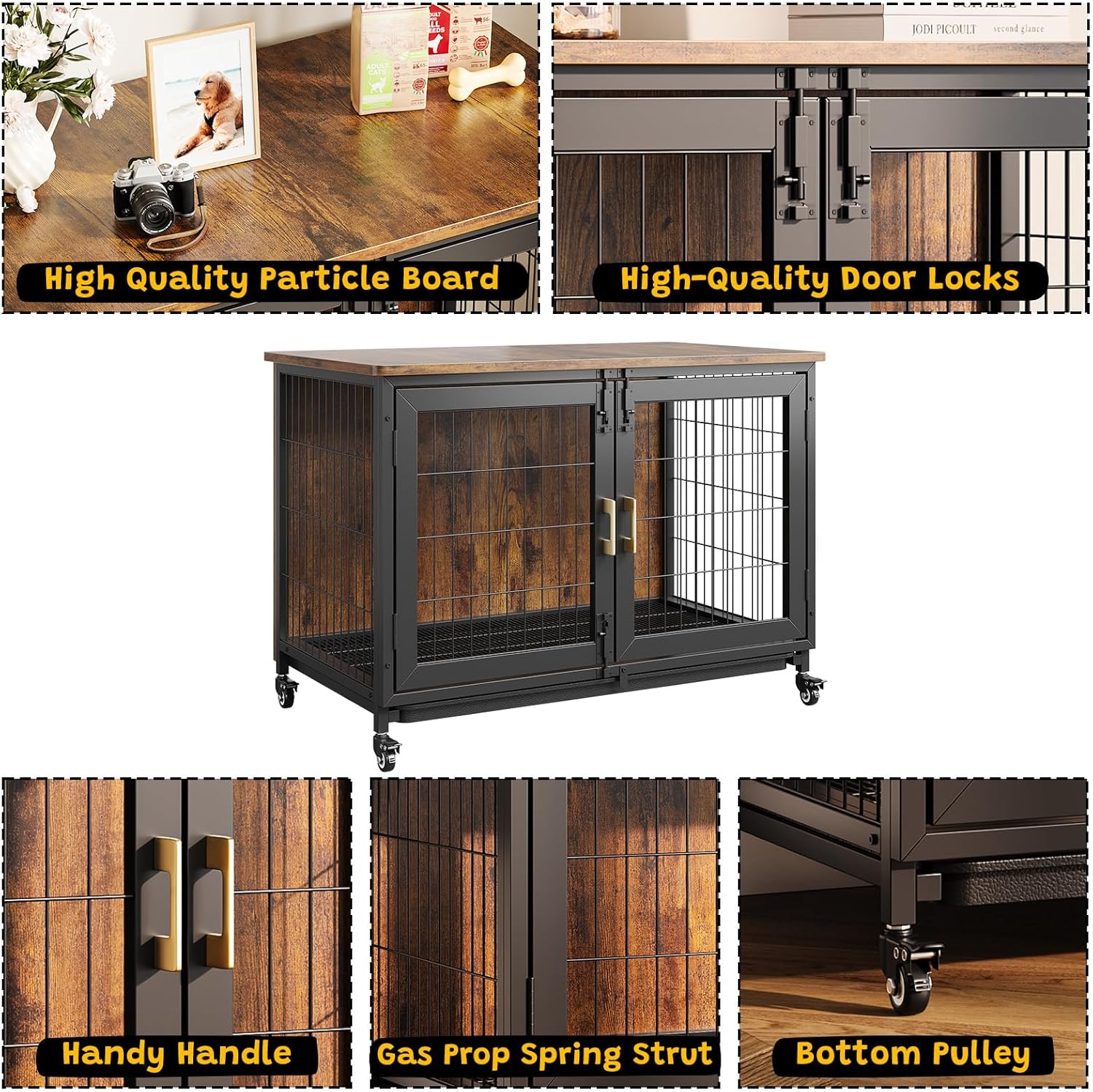 Kandang Anjing Kayu 37,5 Inci  - Desk Setup Wood ulasan dan harga