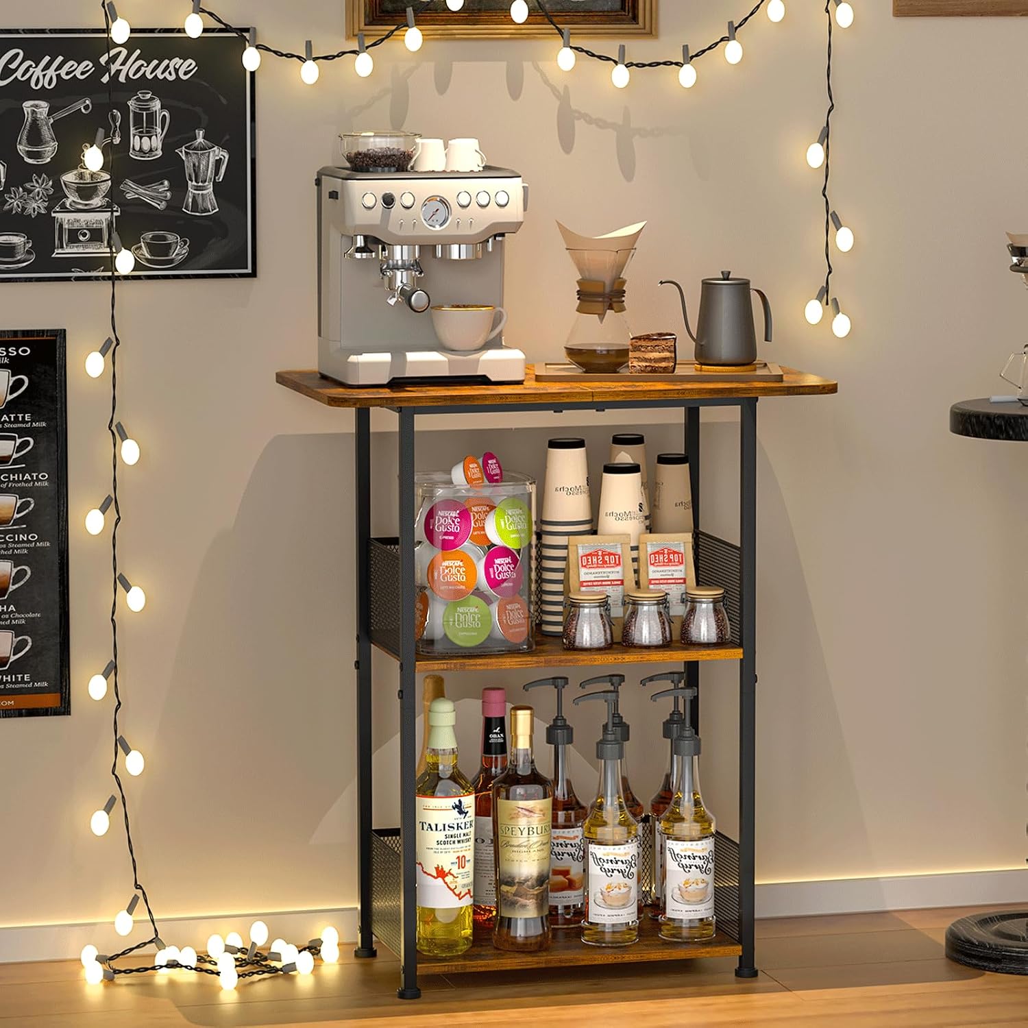 Rak Bar Kopi Mini Berdiri, Mej - Desk Setup Wood ulasan dan harga