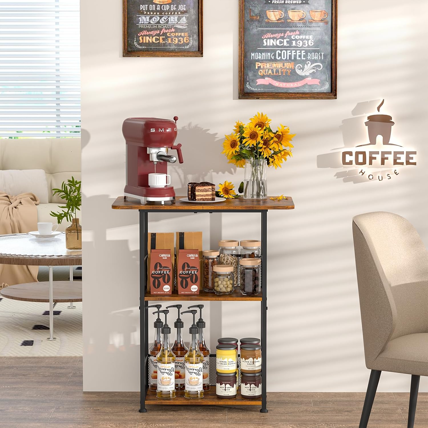 Rak Bar Kopi Mini Berdiri, Mej - Desk Setup Wood ulasan dan harga