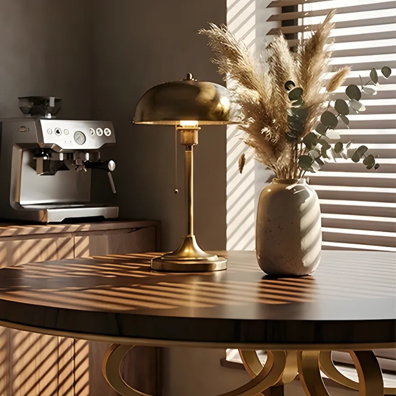 Meja Makan Bundar Mewah Gaya R - Desk Setup Wood ulasan dan harga