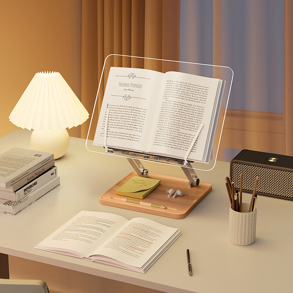 Stand Baca Kayu dengan Lampu A - Desk Setup Wood ulasan dan harga