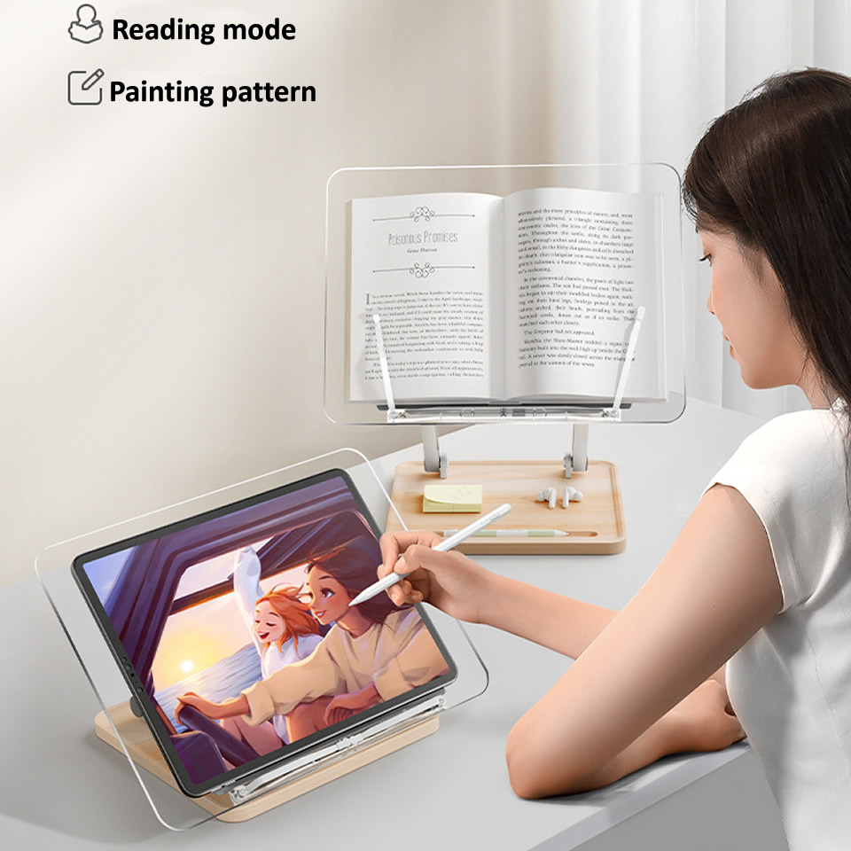 Stand Baca Kayu dengan Lampu A - Desk Setup Wood ulasan dan harga